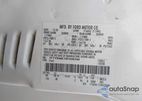 2008 Ford Ranger Sport/Xlt из США, поврежденный, VIN 1FTYR44E18PA56344